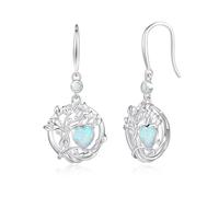 FANCIME Tree of Life Earrings 925 Sterling Silver Dainty Opal Dangle Drop Gemstone Earring October Birthstone Fine Jewellery Birthday Gifts for Her Women