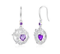 FANCIME Tree of Life Earrings 925 Sterling Silver Dainty Purple Amethyst Dangle Drop Gemstone Earring February Birthstone Fine Jewellery Birthday Gifts for Her Women