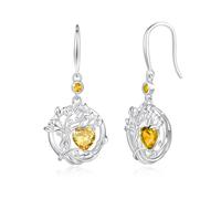 FANCIME Tree of Life Earrings 925 Sterling Silver Dainty Yellow Citrine Dangle Drop Gemstone Earring November Birthstone Fine Jewellery Birthday Gifts for Her Women