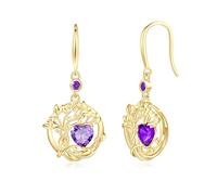 FANCIME Tree of Life Earrings 925 Sterling Silver Yellow Gold Plated Amethyst Dangle Drop Purple Gemstone Earring February Birthstone Fine Jewellery Mothers Day Birthday Gifts for Her Women