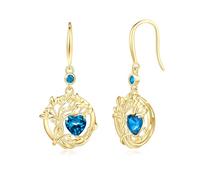 FANCIME Tree of Life Earrings 925 Sterling Silver Yellow Gold Plated Blue Topas Dangle Drop Gemstone Earring November December Birthstone Fine Jewellery Birthday Christmas Gifts for Her Women