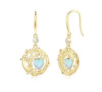 FANCIME Tree of Life Earrings 925 Sterling Silver Yellow Gold Plated Opal Dangle Drop Gemstone Earring October Birthstone Birthday Christmas Fine Jewellery Gifts for Mom Her Women