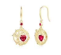 FANCIME Tree of Life Earrings 925 Sterling Silver Yellow Gold Plated Ruby Dangle Drop Red Gemstone Earring July Birthstone Jewellery Mothers Day Birthday Gifts for Her Women
