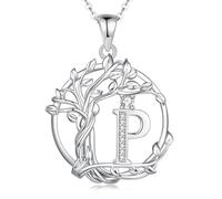 FANCIME Tree of life Initial Necklace for Women, Capital Letter P