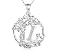 FANCIME Tree of life Initial Necklace for Women, Sterling Silver Tree Jewellery Simulated Diamond Capital Letter L Pendant Personalized Birthday Mothers Day Gifts for Mom Wife Her