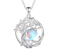 FANCIME Tree of Life Moonstone Necklace for Women 925 Sterling Silver Tree Pendant Birthstone Necklace Jewellery Gemstone Anniversary Birthday Christmas Gifts for Wife Girls Her