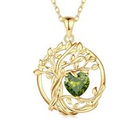 FANCIME Tree of Life Peridot Necklace for Women 925 Sterling Silver Yellow Gold Plated Tree Pendant Necklace Jewellery Anniversary Birthday Christmas Gifts for Mum Wife Girls Her