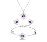 FANCIME Trinity Amethyst Necklace Bracelet Stud Earrings Feburary Birthstone 925 Sterling Silver White Gold Plated Triangle Pendant Purple Gemstone Mothers Day Fine Jewellery Gifts for Women Mom Her
