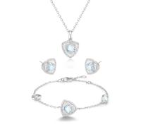FANCIME Trinity Aquamarine Necklace Bracelet Stud Earrings March Birthstone 925 Sterling Silver White Gold Plated Triangle Pendant Blue Gemstone Mothers Day Fine Jewellery Gifts for Women Mom Her