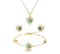 FANCIME Trinity Emerald Necklace Bracelet Stud Earrings May Birthstone 925 Sterling Silver Yellow Gold Plated Triangle Pendant Green Gemstone Mothers Day Fine Jewellery Gifts for Women Mom Her