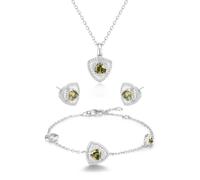 FANCIME Trinity Peridot Necklace Bracelet Stud Earrings August Birthstone 925 Sterling Silver White Gold Plated Triangle Pendant Green Gemstone Mothers Day Fine Jewellery Gifts for Women Mom Her