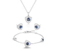 FANCIME Trinity Sapphire Necklace Bracelet Stud Earrings September Birthstone 925 Sterling Silver White Gold Plated Triangle Pendant Blue Gemstone Mothers Day Fine Jewellery Gifts for Women Mom Her