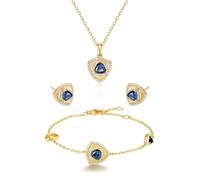 FANCIME Trinity Sapphire Necklace Bracelet Stud Earrings September Birthstone 925 Sterling Silver Yellow Gold Plated Triangle Pendant Blue Gemstone Mothers Day Fine Jewellery Gifts for Women Mom Her