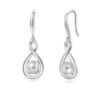 FANCIME White Pearl Dangle Drop Earrings 925 Sterling Silver Dainty Infinity June Birthstone Earring Fine Jewellery Birthday Gifts for Women