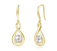 FANCIME White Pearl Dangle Drop Earrings 925 Sterling Silver Yellow Gold Plated Dainty Infinity June Birthstone Earring Fine Jewellery Birthday Gifts for Her Women