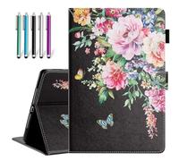 Fancity for 10.2 inch iPad 9th Generation Case 2021, 8th 7th Generation Case 2020 2019 Release, PU Leather Case with Pen Holder, Card Slot Smart Wake Sleep Stand Cover, Black Rose