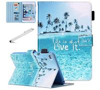 Fancity for iPad 9th Generation Case, 10.2 Inch PU Leather Case with Pen Holder, Card Slot Smart Wake Sleep Stand Cover, Beach