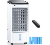FANCOLE Portable Air Conditioners without Window with 6 Ice Packs, 12H Smart Timer for Auto-Off, 7.8 m Remote Control, Top Fill Dual Tank, 3 Speeds Evaporative Air Cooler, 70° Auto Swing Swamp