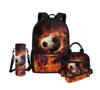 FANCOSAN Backpack for Boys 4-6 8-12 6-8 12-14 Lightweight 4pcs Kids School Bag Boys 17 In Book Bags Set Primary Middle School, Fire Soccer Print