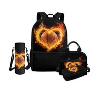 FANCOSAN Backpack for Boys 4-6 8-12 6-8 12-14 Lightweight 4pcs Kids School Bag Boys 17 In Book Bags Set Primary Middle School, Fire Basketball