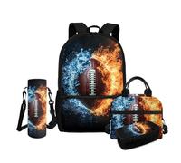 FANCOSAN Backpack for Boys 4-6 8-12 6-8 12-14 Lightweight 4pcs Kids School Bag Boys 17 In Book Bags Set Primary Middle School, Fire Rugby