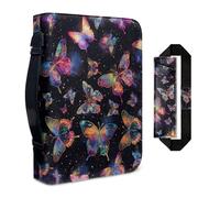 FANCOSAN Black Butterfly Bible Cover for Women Elastic Band Pen Holder Leather Bible Case with Handle Hook and Loop Pencil Sleeve 2XL Waterproof Bible Protective