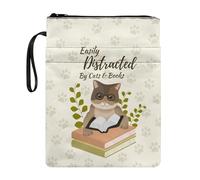 FANCOSAN Easily Distracted by Cats&Books Book Sleeves,Washable Book Protector Covers for Paperbacks,Book Sleeves with Zipper,11x8.7 Inch,Book Lovers Gift