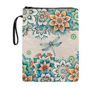 FANCOSAN Floral Dragonfly Boho Book Sleeve for Book Lovers with Zipper,Bright Blossom Printed Book Covers Paperback Book Protector Pouch for Teen Adult