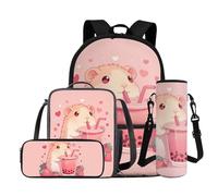 FANCOSAN Kawaii Capybara Backpack for School Girls 5-6 Lightweight Kids School Backpack with Lunch Box Set Large Capcity Kids Bookbag Girls for Preschool 4 Piece Portable Book Bag for Travel