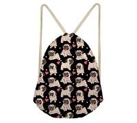 FANCOSAN Personalized Drawstring Bag Sport Gym Sack Bag Shopping Travel Folding Shoulder Backpack Cartoon Animal Pattern, Black Pug, One Size