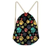 FANCOSAN Personalized Drawstring Bag Sport Gym Sack Bag Shopping Travel Folding Shoulder Backpack Cartoon Animal Pattern, Black Dog Paw, One Size