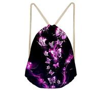 FANCOSAN Personalized Drawstring Bag Sport Gym Sack Bag Shopping Travel Folding Shoulder Backpack Cartoon Animal Pattern, Butterfly