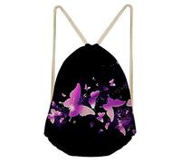 FANCOSAN Personalized Drawstring Bag Sport Gym Sack Bag Shopping Travel Folding Shoulder Backpack Cartoon Animal Pattern, Purple on Black