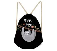 FANCOSAN Personalized Drawstring Bag Sport Gym Sack Bag Shopping Travel Folding Shoulder Backpack Cartoon Animal Pattern, Gray on Black