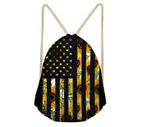 FANCOSAN Personalized Drawstring Bag Sport Gym Sack Bag Shopping Travel Folding Shoulder Backpack Cartoon Animal Pattern, Black on Yellow