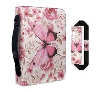 FANCOSAN Pink Butterfly Leather Bible Cover Case Womens Bible Scripture Bag and Single Pen Holder Case 2 Piece Medium Size Bible Church Bag Flower Bible Covers