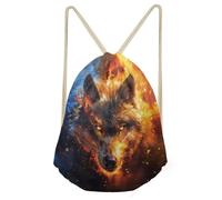 FANCOSAN Sport Ball Designs Drawstring Bag Cinch Pack for Mens Womens Fitness Gym Sackpack, Fire Wolf, One Size