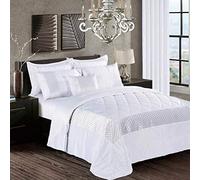 Fancy 3 Piece Bedspread Set Luxury Sequin with Crushed Velvet Quilted Bed Comforter with Pillow Sham White Super King