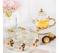 Fancy 6-Piece Glass Tea Set - Adults' Teapot, Kettle, and Cups - Pretty, 7-Piece Set