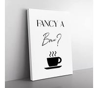 Fancy A Brew Typography Quote Canvas Wall Art Print Ready to Hang, Framed Picture for Living Room Bedroom Home Office Décor, 76x50 cm (30x20 Inch)