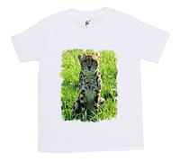 Fancy A Snuggle African Cheetah Kids Boy Girl Cotton Short White Sleeve T-Shirt - Size 9-11 Years