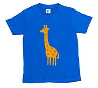 Fancy A Snuggle African Giraffe Cartoon Kids Boy Girl Cotton Short Royal Blue Sleeve T-Shirt - Size 3-4 Years