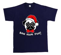 Fancy A Snuggle Bah Hum Pug Scrooge Grinch Christmas Mens T-Shirt Medium Navy