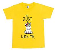 Fancy A Snuggle Be Just Like Me Cute Big Eye Unicorn Kids Girls T-Shirt Yellow 7-8 Year Old