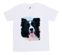 Fancy A Snuggle Border Collie Dog Sitting in Field Kids Boy Girl Cotton Short White Sleeve T-Shirt - Size 9-11 Years