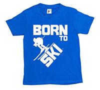 Fancy A Snuggle Born to Ski - Skier Skies Fast Kids Boys/Girls T-Shirt Royal Blue 3-4 Year Old