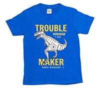 Fancy A Snuggle Boys Robot Dinosaur Trouble Maker T-Shirt Royal Blue 12-14 Years