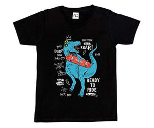 Fancy A Snuggle Boys Skateboard Loving Dinosaur T-Shirt Black 7-8 Years