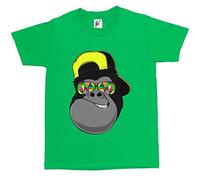 Fancy A Snuggle Cap Wearing Funky Sunglasses Cool Gorilla Grinning Kids Boys T-Shirt Green 12-14 Year Old
