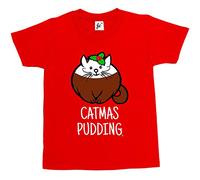 Fancy A Snuggle Catmas Pudding Happy Christmas Pudding Cat Lover Kids Girls T-Shirt Red 12-14 Year Old